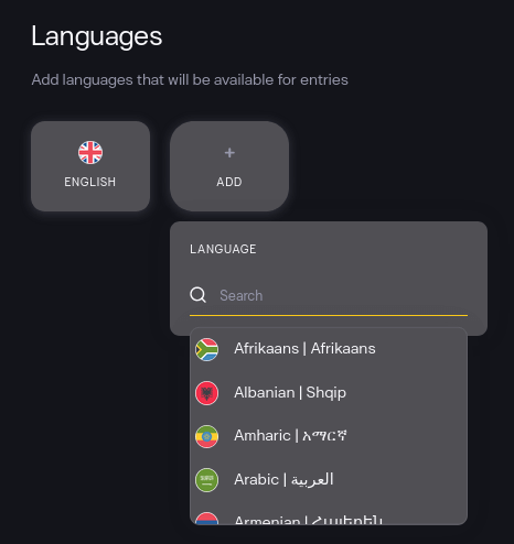 Settings languages